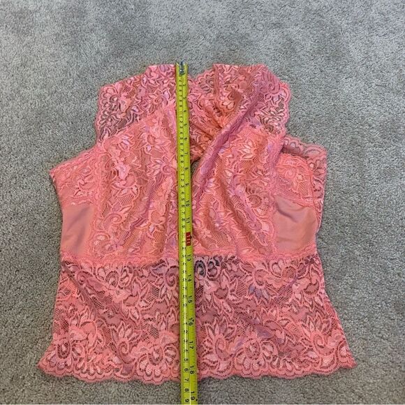 Uk2la peach pink lace stretchy V-neck sleeveless top crisscross L clubwear NWOT - Picture 6 of 9